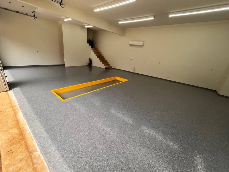 After — Basalt flake epoxy floor Double Oak TX